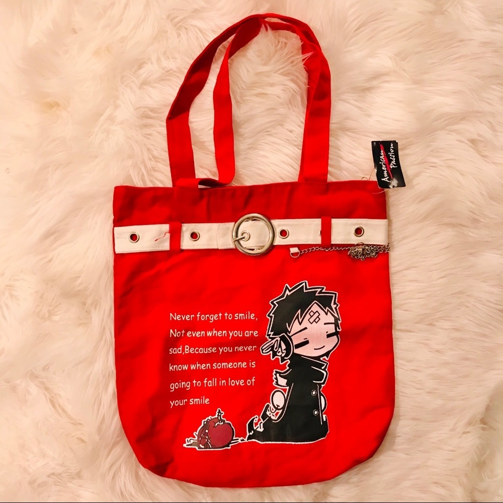 American Passion Buckle Embellished Anime Tote Bag